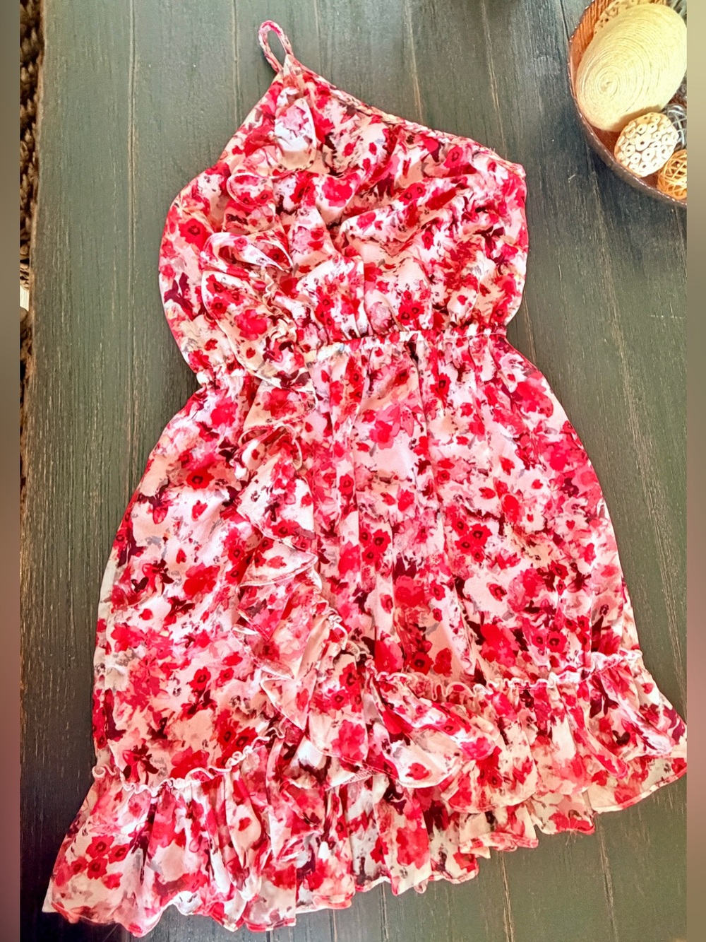 Moon Collection Pink Red Floral Ruffle Dress
